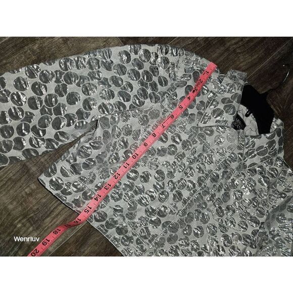 AJ Armani Jeans Cropped Fashion Jacket Rare Silver Chrome Abstract - Picture 3 of 7